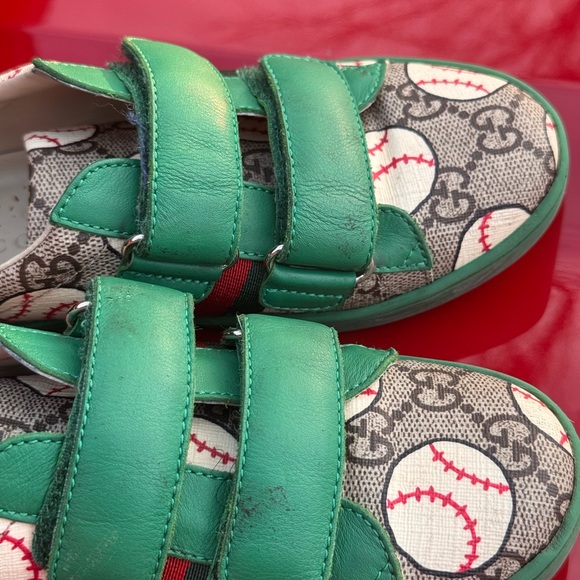 Kids Green Gucci Baseball Print Shoes